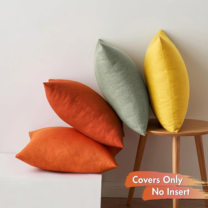 MIULEE Pack of 4 Decorative Outdoor Throw Pillow Covers Linen Waterproof Pillow Covers Farmhouse Cushion Cases for Patio Garden Tent Balcony Couch Sofa 16x16 inch Rust Green