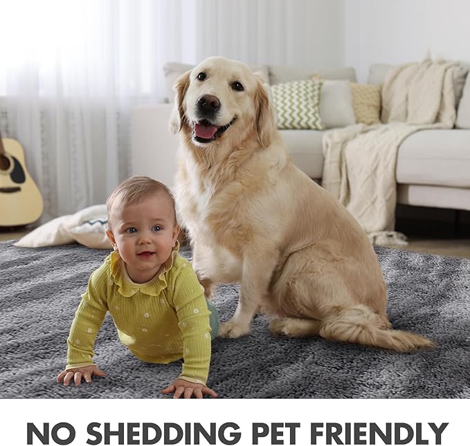 Area Rugs for Living Room, Tie-Dyed 4x6 Feet Soft Fluffy Shagg Plush Rug High Pile Large Indoor Modern Non-Slip Floor Carpet for Bedroom Nursery Kids Home Room Dorm Decor Aesthetic Grey
