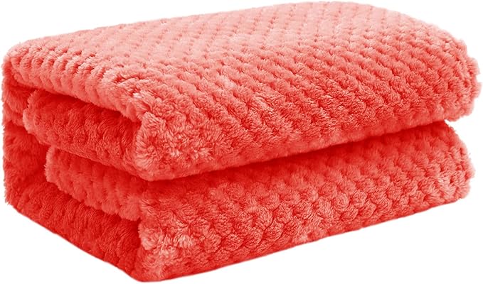 Exclusivo Mezcla Fleece Throw Blanket, Super Soft and Warm Blankets for Couch, Sofa and Bed Waffle Textured, Cozy, Fuzzy and Lightweight (Coral Orange, 40x50 Inches)