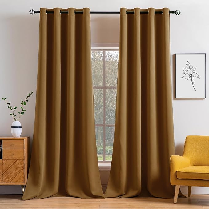 MIULEE Blackout Curtains 96 Inches Long for Bedroom Living Room Thermal Insulated Room Darkening Grommet Top Solid Light Blocking Drapery Set of 2 Window Panels Golden Brown