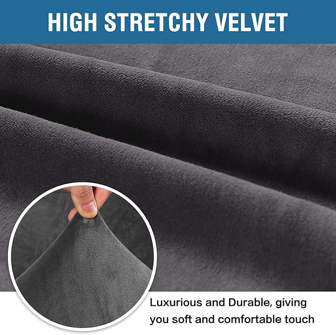 H.VERSAILTEX Stretch Velvet Sofa Covers for 3 Cushion Couch Covers Furniture Protector Soft with Non Slip Elastic Bottom, Crafted from Thick Comfy Rich Velour (Large Sofa 90"-97", Grey)