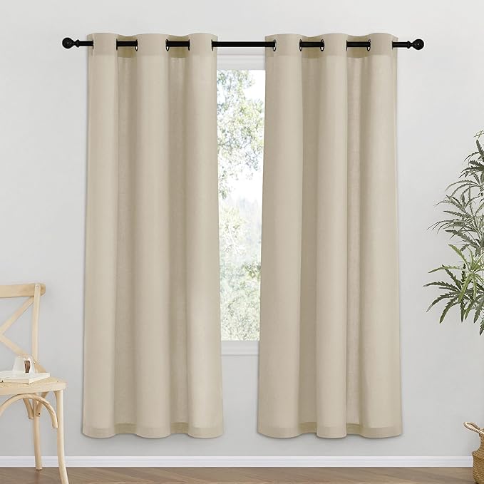 NICETOWN Angora Thick Linen Curtains 72" Length, Grommet Privacy Window Treatments Linen Weave with Light Penetration Vertical Drapes for Farmhouse/Home Office, W42 x L72, 2 Panels