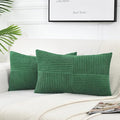 Fancy Homi 2 Packs Green Lumbar Decorative Throw Pillow Covers 12x20 Inch for Couch Bed Sofa, Holiday Christmas Home Decor Gift, Soft Striped Corduroy Rectangle Accent Cushion Case 30x50 cm