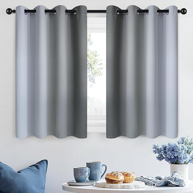SimpleHome Ombre Room Darkening Curtains 36 inches Length for Bedroom,Grommet Gradient Light Blocking Grey Gradient Window Curtains for Living Room,2 Panels, 52x36 inches