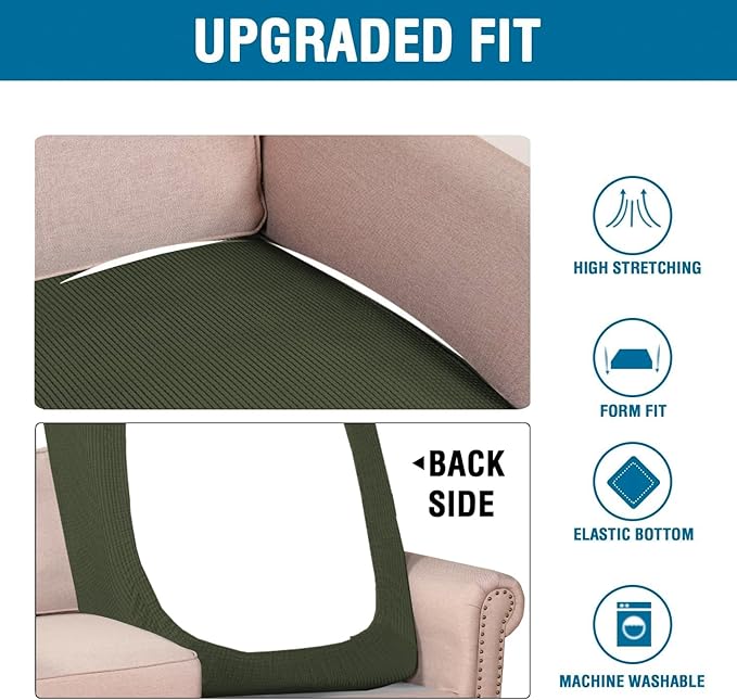 H.VERSAILTEX Super Stretch Individual Chaise Cover Sectional Couch Covers for L Shaped Sofa Both Left/Right Featuring Thick Jacquard Textured Twill Fabric (1 Piece Chaise Cover, Olive)