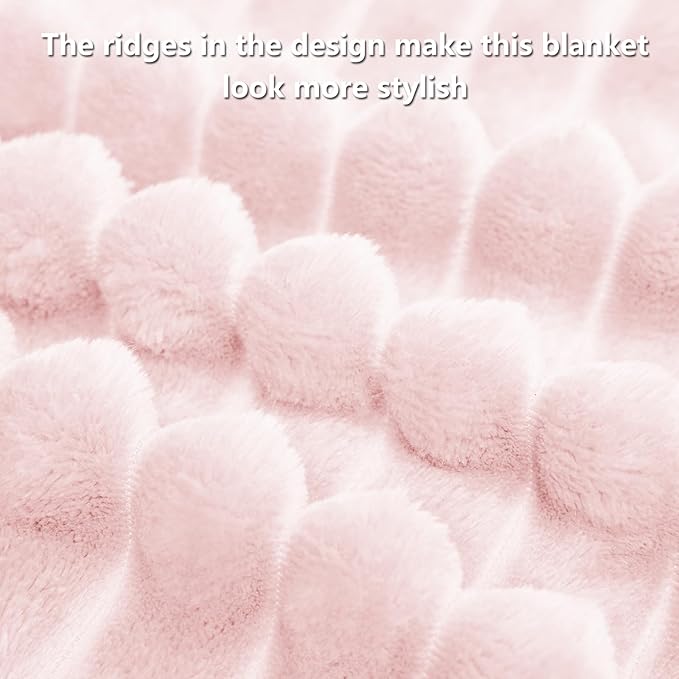HIMEET Pink Ribbed Twin Blanket for Bed - 300GSM Lightweight Soft Fleece Blanket for Men Women, Cozy Blankets Graduation Birthday Gifts, Striped Spring Home School Dorm Decor, Pink, 60x80 Inches