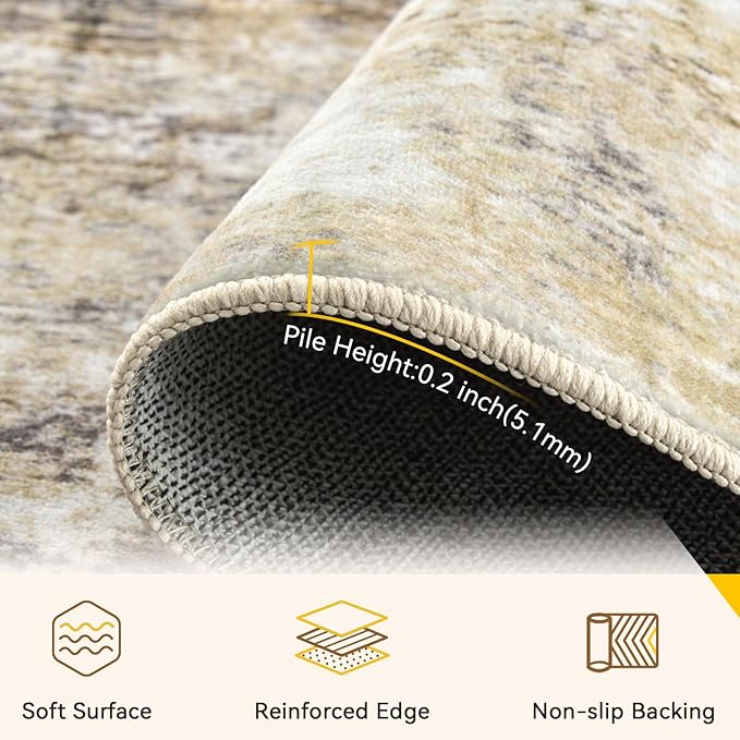 Washable Area Rugs 2'x3' Non-Slip Modern Abstract Soft for Living Room Entryway Bedroom Nursery, Print Pattern, Neutral Brown Gray