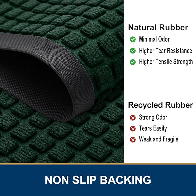 Smiry Front Door Mat Outside Entrance, Heavy Duty Natural Rubber Doormat, Non Slip, Trap Dirt and Moisture, Easy Clean, Low Profile Welcome Floor Mats for Indoor Outdoor Entry, 47x32 Inch, Black Green