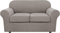 H.VERSAILTEX 3 Piece Stretch Sofa Covers for 2 Cushion Loveseat Couch - Thicker Jacquard Fabric (Medium Sofa, Taupe)