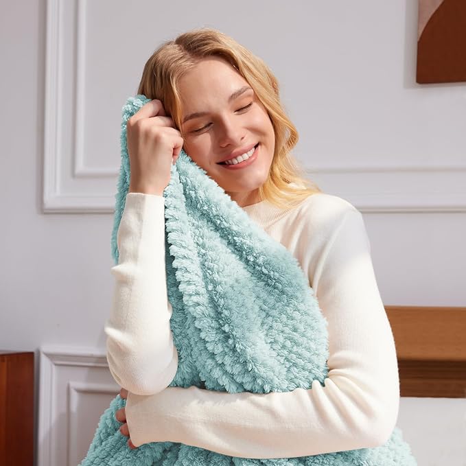 Whale Flotilla Extra Large Fuzzy Fleece Throw Blanket for Couch, 50x70 Inch Fluffy Warm Soft Jacquard Blankets for All Season, Lightweight and Cozy, Light Blue