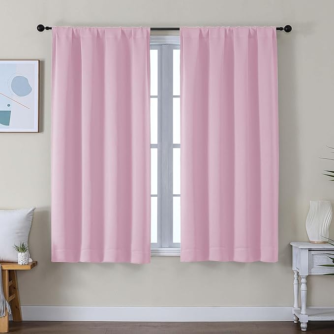 Simplebrand Ava Pink Short Blackout Curtains for Bedroom 54 Inches Long 2 Panels Set, Solid Thermal Insulated, Energy Saving Window Treatment Curtains Blackout Drapes, W40 x L54 Inch, Pink