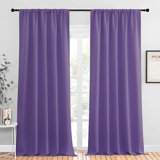 NICETOWN Blackout Curtains for Living Curtains, Lilac Purple, 2 Panels, 52 by 95, Room Darkening Window Curtain Panels, Easy-Care Solid Thermal Insulated Draperies/Drapes for Daughter Room