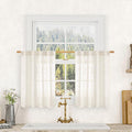 LAMIT Cream Linen Kitchen Curtains 30 Inch Length, Semi Sheer Light Filtering Window Panels Back Tab and Rod Pocket Drapes for Basement/Small Windows, 34 x 30 Inch, 2 Panels