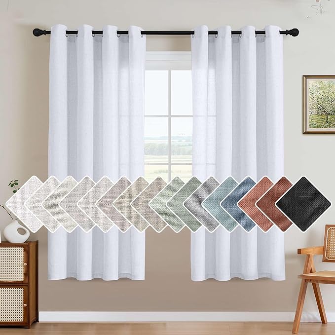 H.VERSAILTEX Living Room Linen Curtains Home Decorative Grommet Curtains Privacy Added Energy Saving Light Filtering Window Treatments Draperies for Bedroom, Bright White, 2 Panels, 52 x 72 - Inch