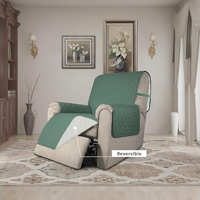 Easy-Going Recliner Chair Slipcover Reversible Sofa Cover Water Resistant Couch Cover Furniture Protector with Elastic Straps for Pets Dog (Recliner 22 inch, Cyan/Ivory)