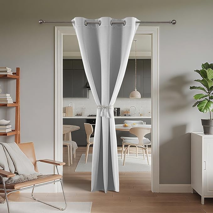 Joydeco Blackout Door Curtain for Doorway Privacy 80 Inches Long, Grommet Closet Curtain for Open Closet, Room Divider for Bedroom Living Room (Greyish White, 32Wx80L, 1 Panel)