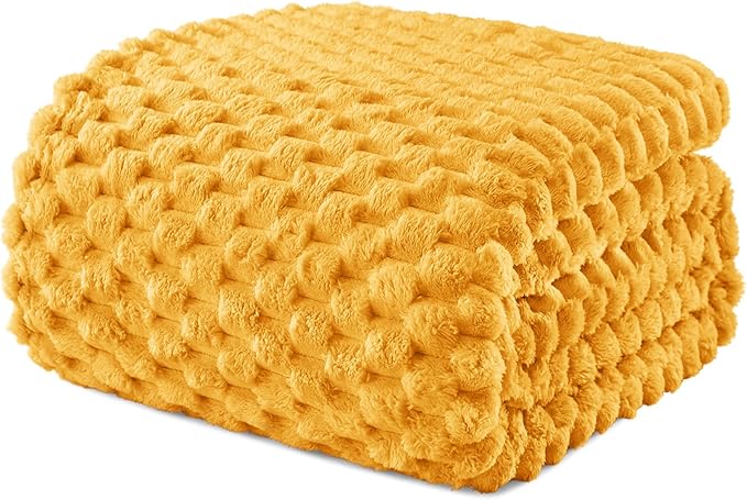 Exclusivo Mezcla Fleece Twin Blanket for Bed, Extra Large Fuzzy Mustard Yellow Bed Blankets, Soft Cozy Plush Sofa Throws for All Seasons, 60x80 Inches