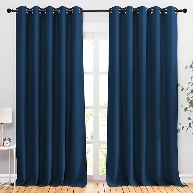 NICETOWN Moroccan Blue 102 inch Curtains, Grommet Thermal Insulated Window Treatments Room Darkening Drape Room Divider for Living Room/Bedroom, W66 x L102, 2 Panels