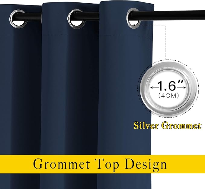 NICETOWN Blackout Curtains and Drapes for Kitchen - Thermal Insulated Solid Grommet Top Blackout Panels/Draperies for Kid's Room (Navy, 1 Pair, 46 x 54 Inch)