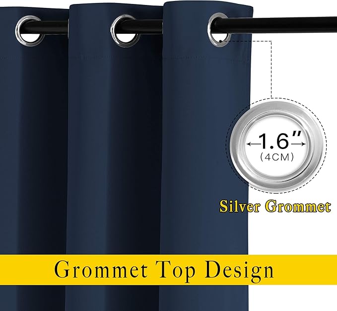 NICETOWN Blackout Curtains and Drapes for Kitchen - Thermal Insulated Solid Grommet Top Blackout Panels/Draperies for Kid's Room (Navy, 1 Pair, W66 x L54)