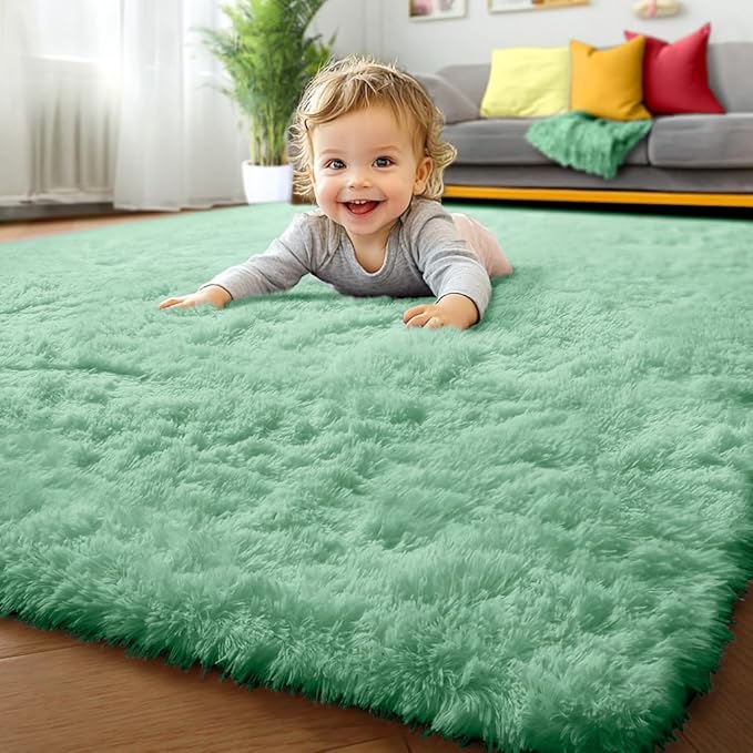 ONASAR Sage Green Rugs for Living Room Bedroom, 5x8 Fluffy Bedside Area Rug, Soft Plush Shaggy Indoor Floor Carpet for Nursery Kids Girls Boys Teen Dorm Home Office Decor Aesthetic