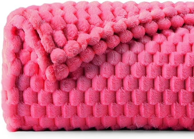 BEDELITE Fleece Twin Blankets for Couch & Bed - 3D Jacquard Decorative Hot Pink Blanket, Super Soft and Cozy Warm Fuzzy Blanket All Seasons Suitable, 60x80Inches