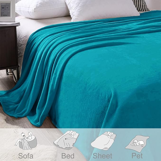 Exclusivo Mezcla Fleece Blanket Twin Size for Bed, Super Soft and Warm, All Season, Cozy, Plush, Lightweight, 60x80 Inches Teal