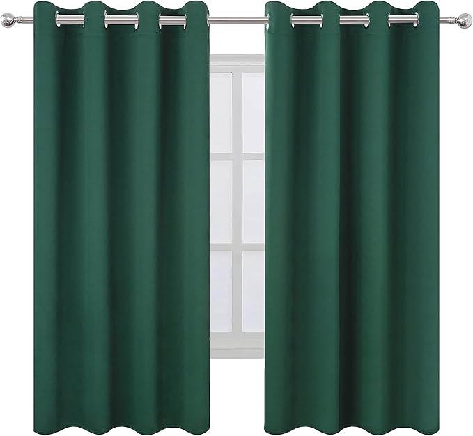 LEMOMO Dark Green Blackout Curtains 66 x 63 Inch Length/Set of 2 Curtain Panels/Thermal Insulated Room Darkening Blackout Curtains for Bedroom