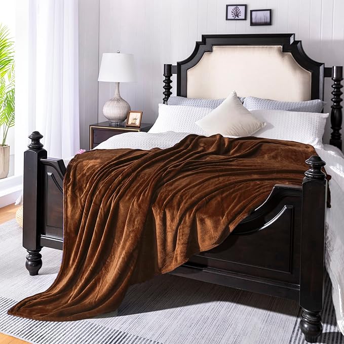 JIAHANNHA Flannel Fleece Blanket Throw Size(60 by 80 Inches),Brown Throw Blanket for Couch Sofa Bed 280GSM,Super Soft Plush Cozy and Lightweight Warm Bed Blanket for All Season