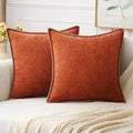 MIULEE Pack of 2 Couch Throw Pillow Covers 18x18 Inch Rust Farmhouse Decorative Pillow Covers with Stitched Edge Soft Chenille Solid Dyed Pillow Covers for Sofa Bed Living Room