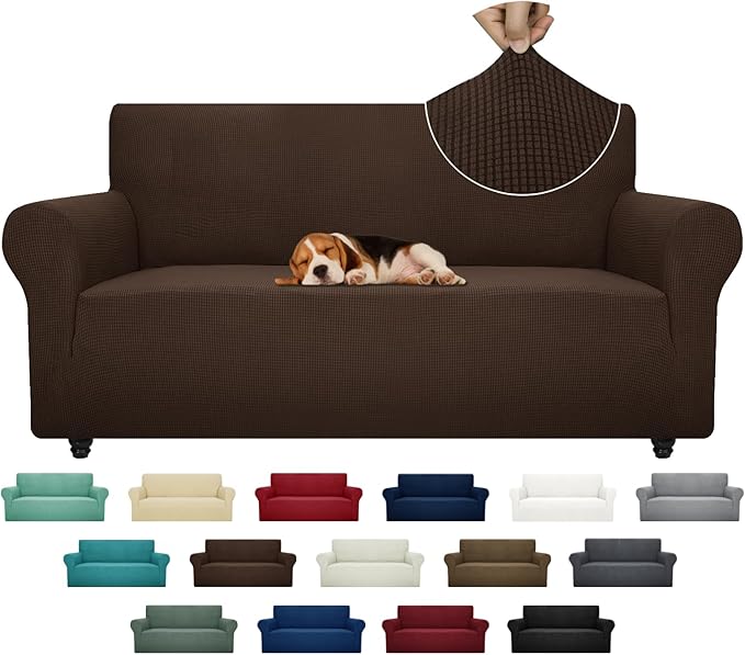 ZNSAYOTX Super Stretch Couch Cover (72"-92") Universal Sofa Covers with Elastic Bottom, Dog Cat Pets Friendly Washable Furniture Protector Fitted Sofa Slipcovers Stay in Place (Coffee, Sofa)