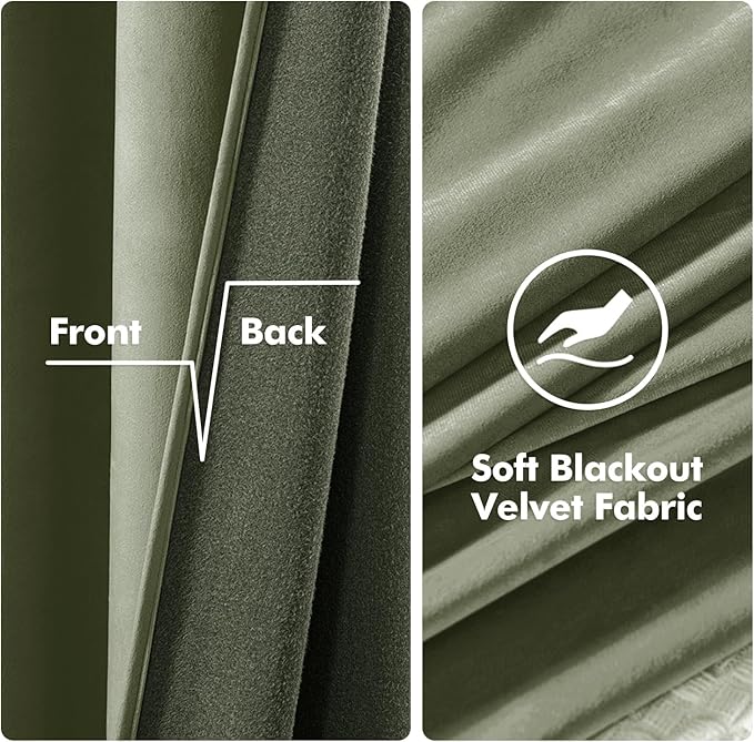 MIULEE Velvet Curtains Sage Green Elegant Grommet Curtains Thermal Insulated Soundproof Room Darkening Black Out Curtains/Drapes for Classical Living Room Bedroom Decor 52 x 108 Inch Set of 2