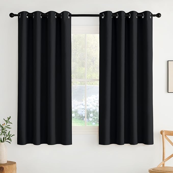NICETOWN Room Darkening Draperies Curtains Panels, 2 Panels Black W52 x L63