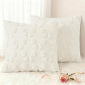 decorUhome Cream White Bow Pillow Covers Set of 2 Coquette Aesthetic Cute Preppy Plush Faux Pillowcases for Girly Bedroom or Couch 18x18 Inch