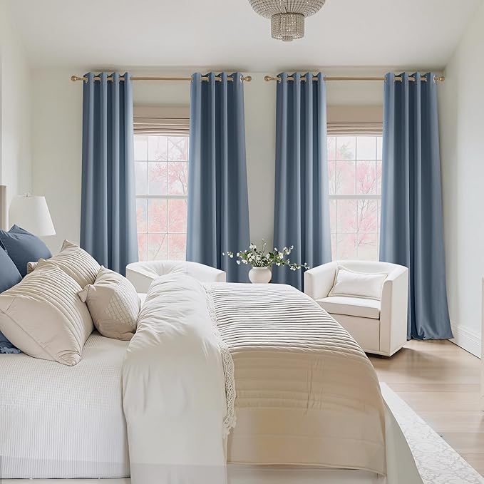 NICETOWN Room Darkening Draperies Curtains Panels, 2 Panels Stone Blue W52 x L63