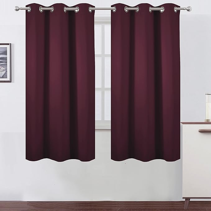 LEMOMO Burgundy Red Blackout Curtains 42 x 63 Inch Length/Set of 2 Curtain Panels/Thermal Insulated Room Darkening Blackout Curtains for Bedroom