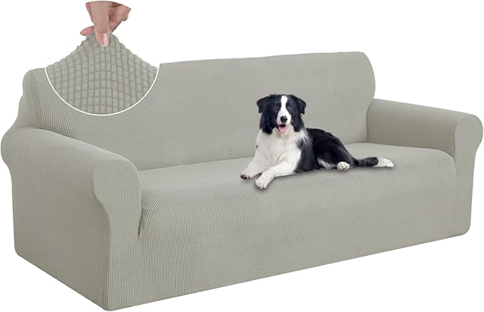U-NICE HOME Oversized Stretch Sofa Slipcover, Soft Jacquard Fabric Couch Cover, Pet Friendly Furniture Protector, Taupe