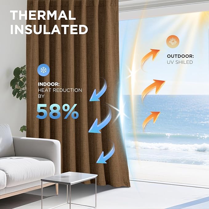 Joydeco Blackout Curtains for Bedroom - 100% Light Blocking 2 Panels Cappuccino Drapes 42" W x 72" L, Thermal Insulated Room Darkening Curtains, Linen Textured for Living Room, Rod Pocket & Back Tabs