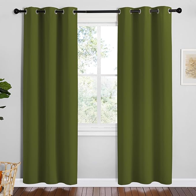 NICETOWN Olive Green Blackout Curtains 78 inches Length for Bedroom, 2 Panels, 42" Wide, Thermal Insulated Decoration Drapes for Office Window
