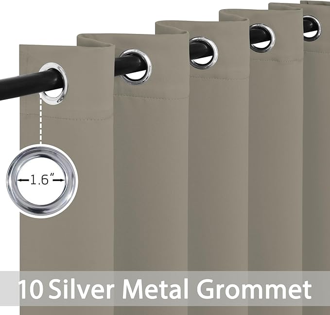 Yakamok Premium Room Darkening Thermal Insulated Curtains for Bedroom/Living Room - Classic Grommet Top (2 Panels, Taupe, 62 Inch by 84 Inch)