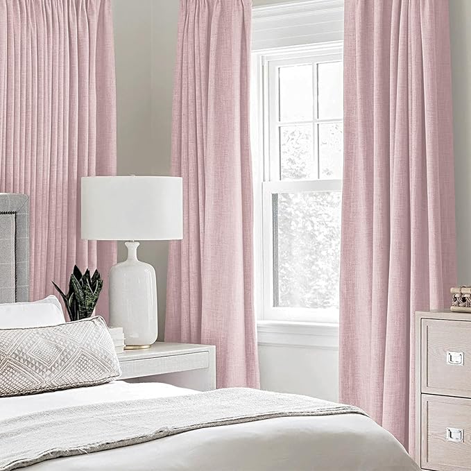 MIULEE Linen Texture Curtains for Bedroom Solid 100% Blackout Thermal Insulated Pink Curtains Grommet Room Darkening Curtains/Draperies for Living Room Nursery 52x84 Inch (2 Panels)
