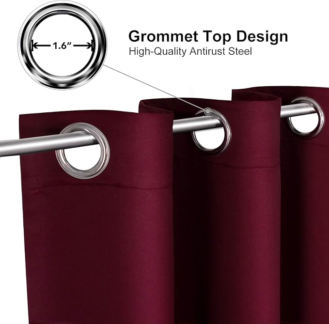 ChrisDowa Grommet Blackout Curtains for Bedroom and Living Room - 2 Panels Set Thermal Insulated Room Darkening Curtains (Burgundy Red, 38W x 54L)