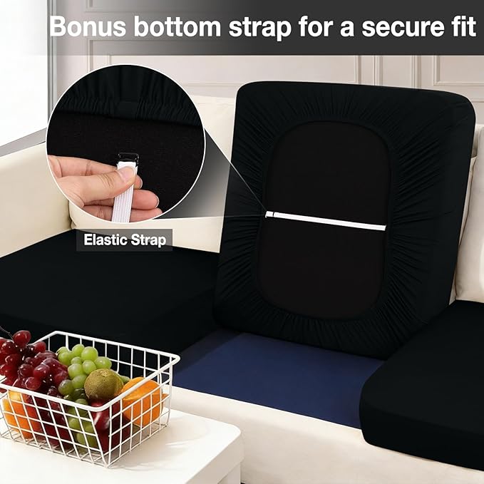 hyha 4Pcs Patio Cushion Covers, Stretch Outdoor Couch Cushion Covers Replacement, Washable Outdoor Chair/Sofa Slipcovers for Patio Furniture Cushions Protector with Elastic Bottom(Black,Cover Only)