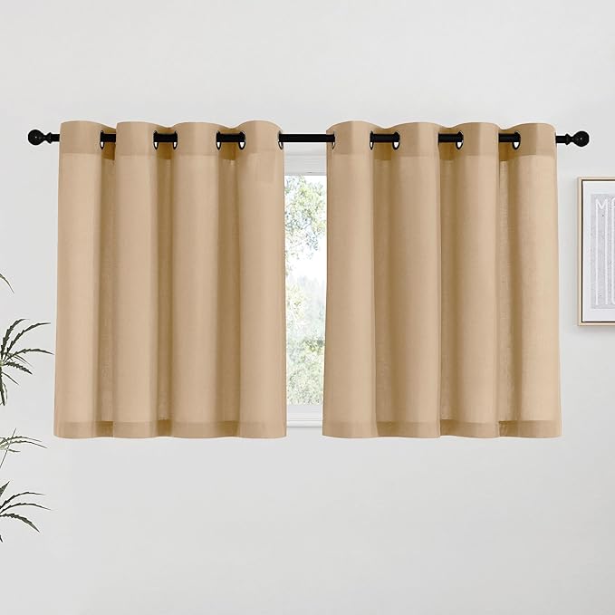 NICETOWN Burlap Linen Kitchen Curtains 36 inch Length, Decorative Thick Flax Small Window Treatments Privacy Assured with Light Filtering for Bedroom/Bathroom, W55 x L36, 2 Panels