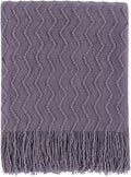 BOURINA Dark Lavender Throw Blanket 60 x80 Inches Throw Textured Solid Soft Sofa Throw Couch Knitted Decorative Blanket