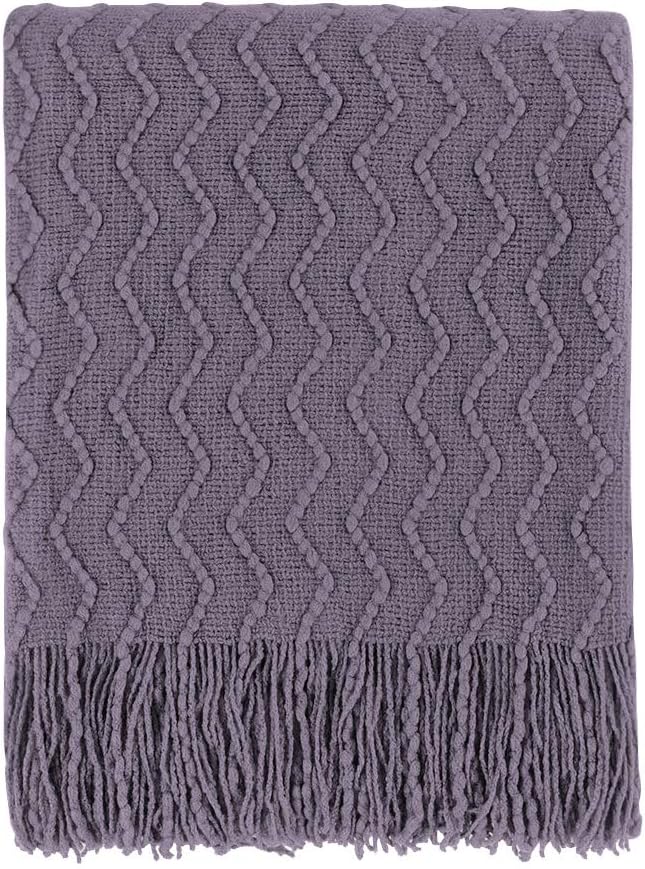BOURINA Dark Lavender Throw Blanket 60 x80 Inches Throw Textured Solid Soft Sofa Throw Couch Knitted Decorative Blanket