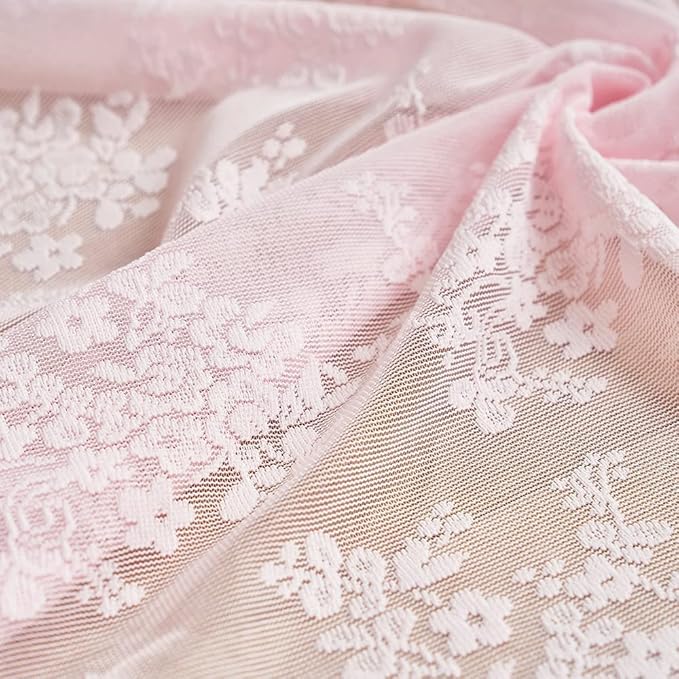 YJ YANJUN Vintage Lace Curtains 96 Inches Long 2 Panels Set Elegant Chic Floral Pink Sheer Curtain Panles for Girls Baby Living Room Bedroom Girly Preppy Room Decor Light Filtering 52" W x 96" L