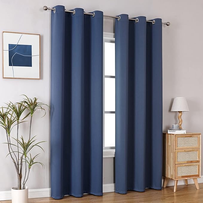 ChrisDowa Grommet Blackout Curtains for Bedroom and Living Room - 2 Panels Set Thermal Insulated Room Darkening Curtains (Stone Blue, 42W x 84L)