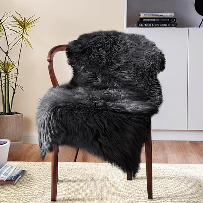 Ciicool Faux Sheepskin Rugs Soft Faux Fur Rugs Black Fluffy Chair Couch Cover Fuzzy Rug for Bedroom Floor Sofa Living Room 2x3 Feet