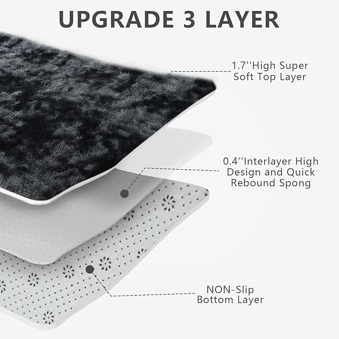Shag Area Rugs for Bedroom Living Room,5X8 Ultra Soft Fluffy Area Rugs for Dorm, Indoor Carpet Nursery Rugs for Kids Room Home Decor, Black Grey